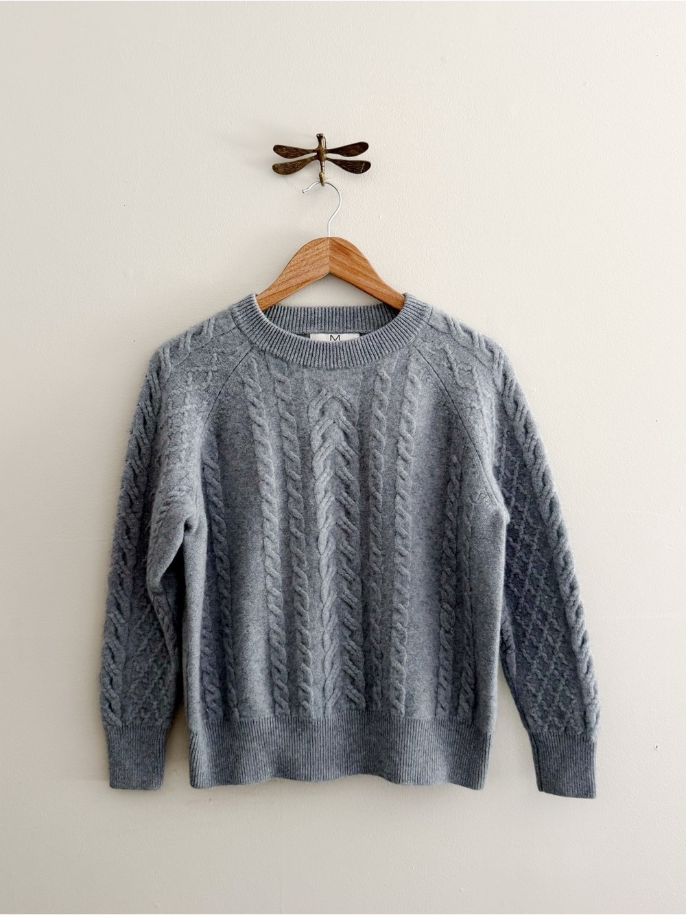 Magaschoni Cashmere Light Blue Cable Knit Pullover Sweater women’s large